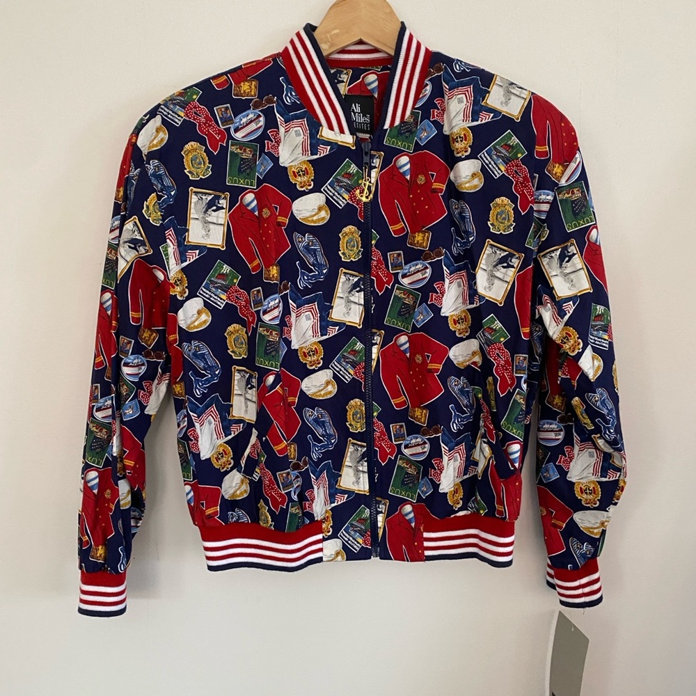 Colorful Vintage Nautical Graphic Bomber Jacket Ali Miles 8 US Made in USA